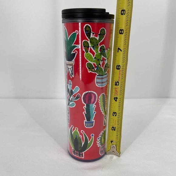 Starbucks Tumbler 16 Ounce Cactus Plants Print Red Green Insulated With Lid - Picture 3 of 8